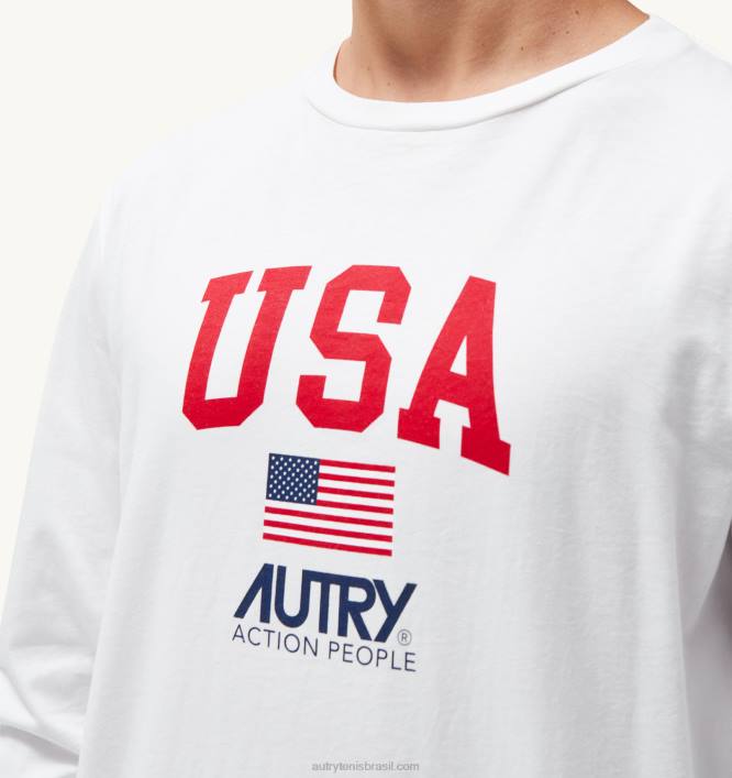 homens camiseta manga longa gola redonda com logo icônico branco Autry 86XF119 - Image 4