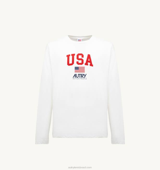 homens camiseta manga longa gola redonda com logo icônico branco Autry 86XF119 - Image 5
