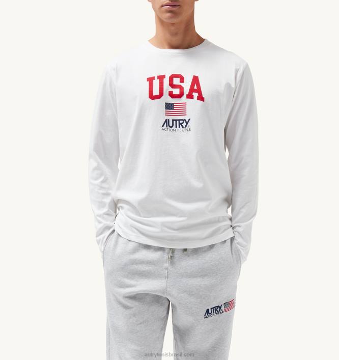 homens_camiseta_manga_longa_gola_redonda_com_logo_iconico_branco_autry_86xf119.jpg homens camiseta manga longa gola redonda com logo icônico branco Autry 86XF119 - Image 1