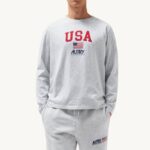 homens camiseta manga longa gola redonda com logo icônico cinza melange Autry 86XF121