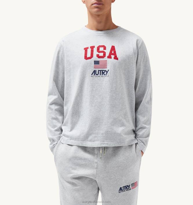 homens_camiseta_manga_longa_gola_redonda_com_logo_iconico_cinza_melange_autry_86xf121.jpg homens camiseta manga longa gola redonda com logo icônico cinza melange Autry 86XF121 - Image 1