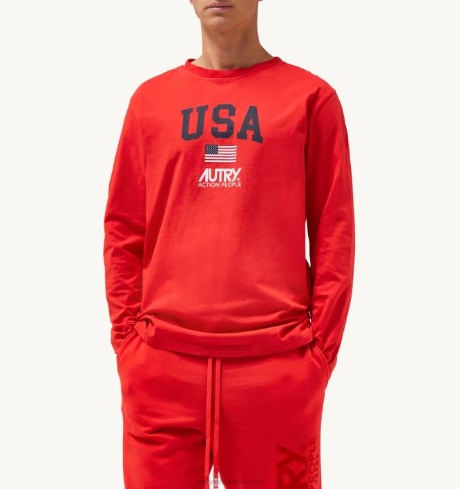 homens_camiseta_manga_longa_gola_redonda_com_logo_iconico_vermelho_autry_86xf120.jpg homens camiseta manga longa gola redonda com logo icônico vermelho Autry 86XF120 - Image 1