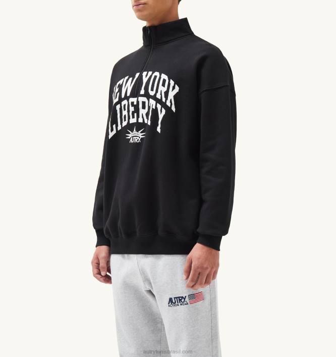 homens moletom preto com meio zíper e foto liberty Autry 86XF116 - Image 2
