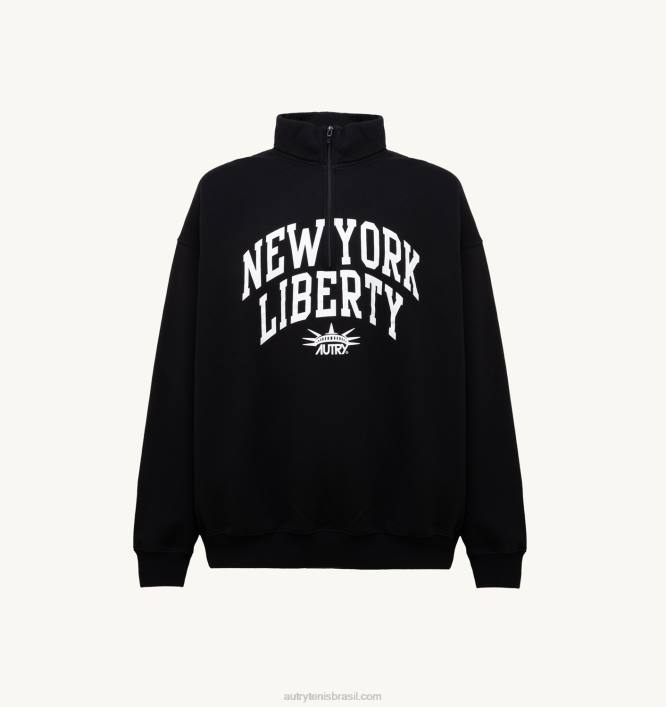 homens moletom preto com meio zíper e foto liberty Autry 86XF116 - Image 5