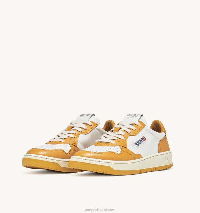homens tênis baixo medalhista em couro branco e amarelo Autry 86XF20 - Image 2