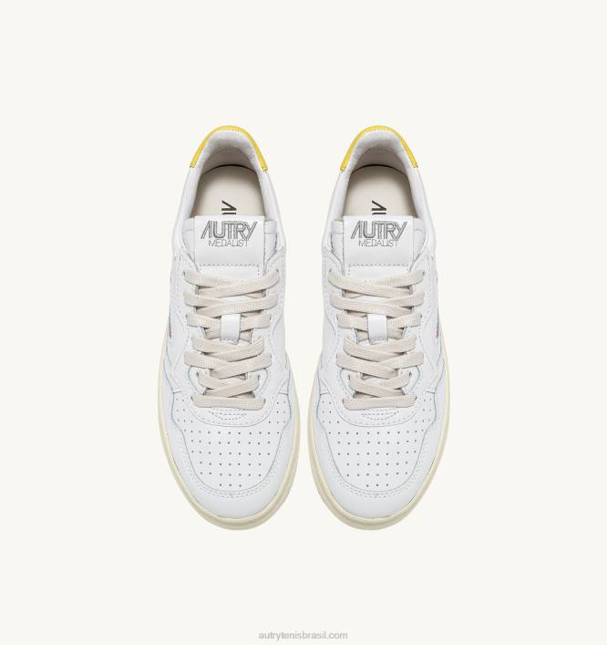 homens tênis baixo medalhista em couro branco e amarelo Autry 86XF8 - Image 5