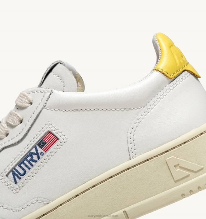 homens tênis baixo medalhista em couro branco e amarelo Autry 86XF8 - Image 6