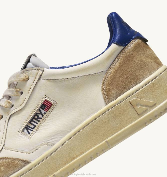 homens tênis baixo medalhista super vintage em couro efeito amarelado branco e azul Autry 86XF66 - Image 6