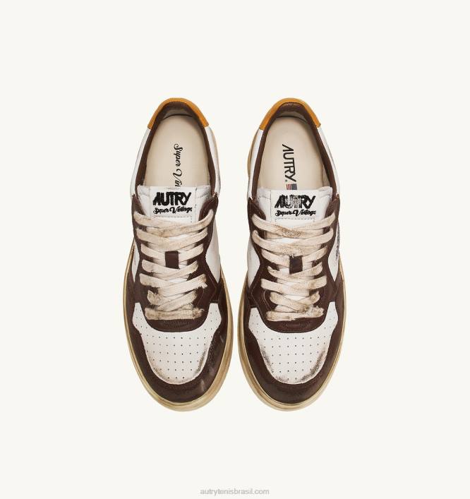 homens tênis baixo super vintage em branco marrom e couro mel Autry 86XF30 - Image 5
