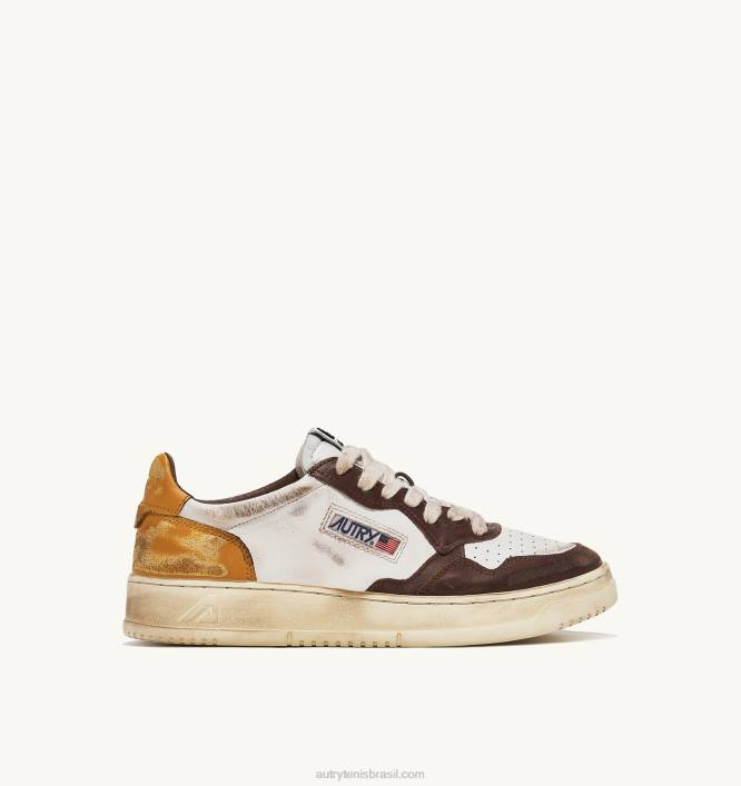 homens tênis baixo super vintage em branco marrom e couro mel Autry 86XF30 - Image 1