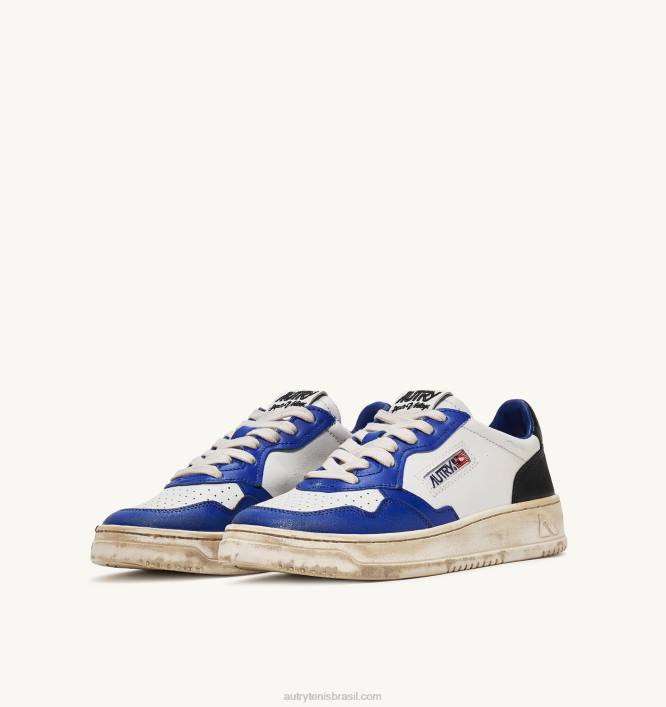 homens tênis cano baixo super vintage em couro branco azul e preto Autry 86XF28 - Image 2