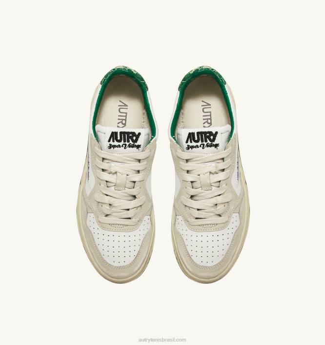 homens tênis cano baixo super vintage em couro branco marfim e verde Autry 86XF64 - Image 5