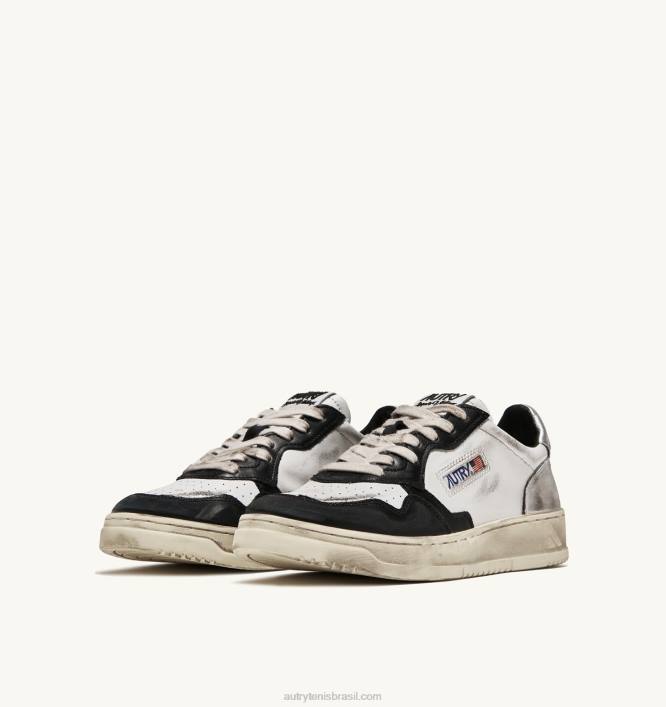 homens tênis cano baixo super vintage em couro branco preto e prata Autry 86XF29 - Image 2