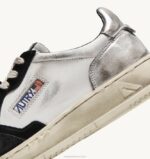 homens tênis cano baixo super vintage em couro branco preto e prata Autry 86XF29 - Image 6