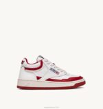 homens tênis mid aberto em couro branco vermelho Autry 86XF85