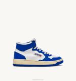 homens tênis mid medalist bicolor em couro branco e azul príncipe Autry 86XF24
