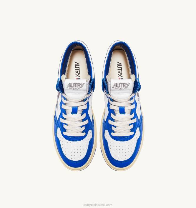 homens tênis mid medalist bicolor em couro branco e azul príncipe Autry 86XF24 - Image 5