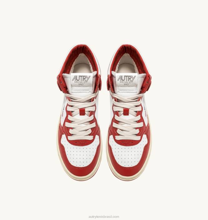 homens tênis mid medalist em couro branco e vermelho Autry 86XF23 - Image 5