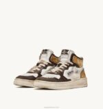 homens tênis mid super vintage em branco marrom e couro mel Autry 86XF36 - Image 2