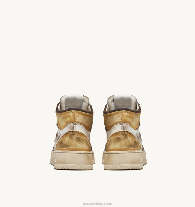 homens tênis mid super vintage em branco marrom e couro mel Autry 86XF36 - Image 3