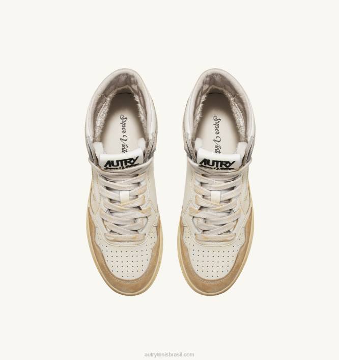 homens tênis mid super vintage em couro efeito amarelado branco Autry 86XF67 - Image 5