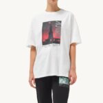 mulheres camiseta branca decote careca com foto liberty Autry 86XF297
