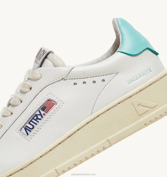 mulheres tênis baixo dallas em couro branco e turquesa Autry 86XF253 - Image 6