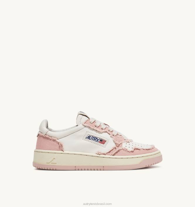 mulheres_tenis_baixo_medalhista_bicolor_em_pele_de_cabra_macia_e_lona_desfiada_branco_e_rosa_po_autry_86xf239.jpg mulheres tênis baixo medalhista bicolor em pele de cabra macia e lona desfiada branco e rosa pó Autry 86XF239 - Image 1