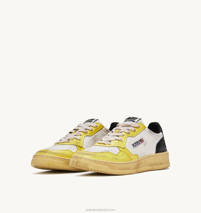 mulheres tênis cano baixo super vintage em couro branco preto e amarelo Autry 86XF202 - Image 2