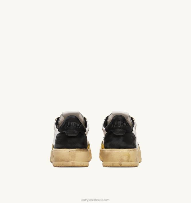 mulheres tênis cano baixo super vintage em couro branco preto e amarelo Autry 86XF202 - Image 3