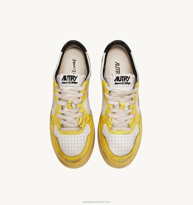 mulheres tênis cano baixo super vintage em couro branco preto e amarelo Autry 86XF202 - Image 5