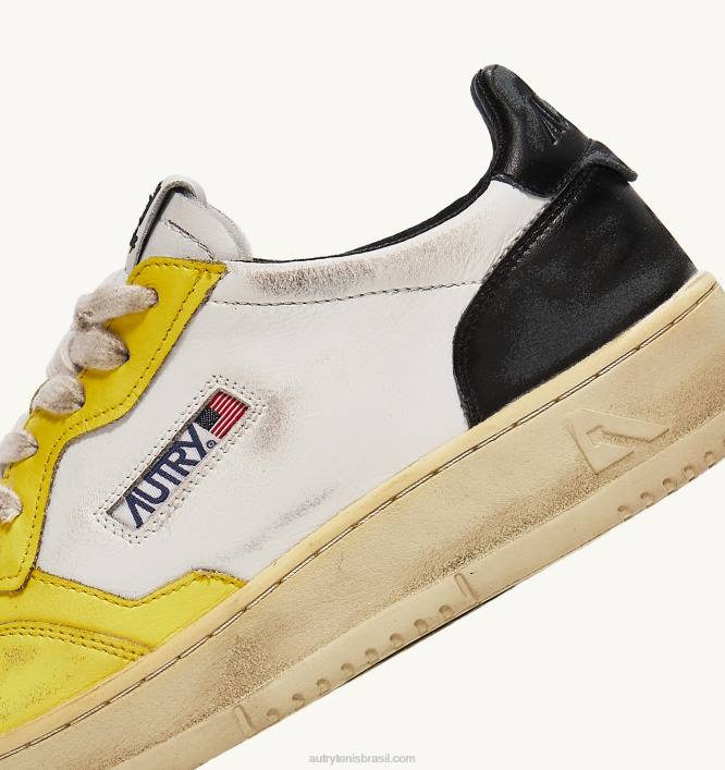 mulheres tênis cano baixo super vintage em couro branco preto e amarelo Autry 86XF202 - Image 6