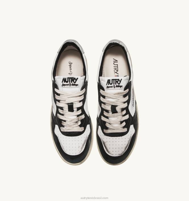 mulheres tênis cano baixo super vintage em couro branco preto e prata Autry 86XF201 - Image 5