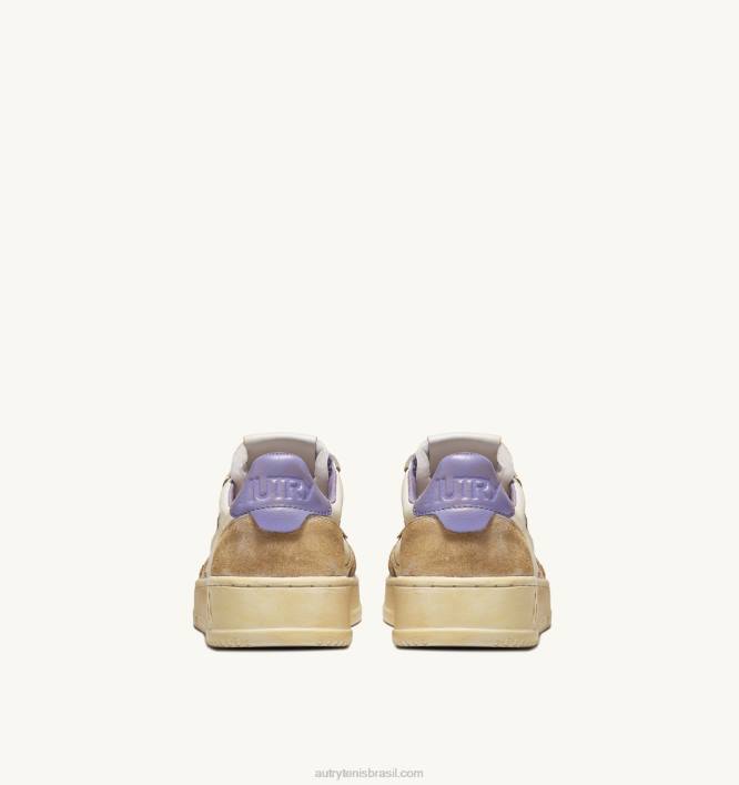mulheres tênis cano baixo super vintage em couro efeito amarelado branco e lavanda Autry 86XF267 - Image 3