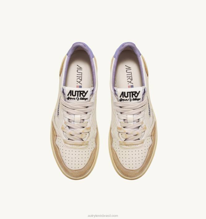 mulheres tênis cano baixo super vintage em couro efeito amarelado branco e lavanda Autry 86XF267 - Image 5
