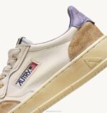 mulheres tênis cano baixo super vintage em couro efeito amarelado branco e lavanda Autry 86XF267 - Image 6
