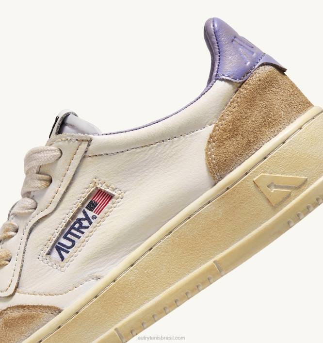 mulheres tênis cano baixo super vintage em couro efeito amarelado branco e lavanda Autry 86XF267 - Image 6