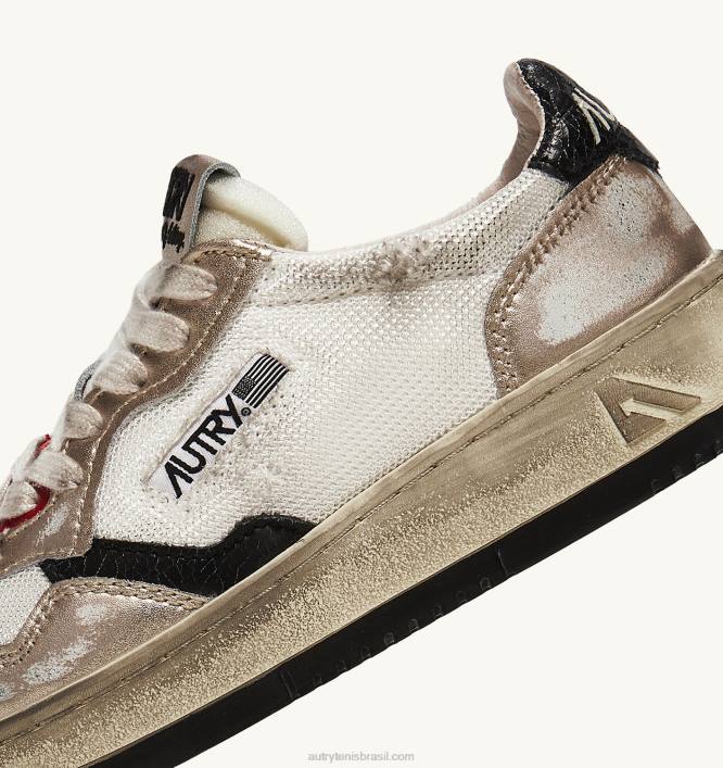 mulheres tênis cano baixo super vintage em mesh e camurça branco e oro Autry 86XF199 - Image 6