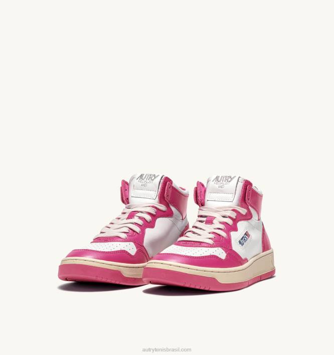 mulheres tênis mid bicolor medalhista em couro branco e fuxia Autry 86XF188 - Image 2