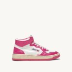 mulheres tênis mid bicolor medalhista em couro branco e fuxia Autry 86XF188