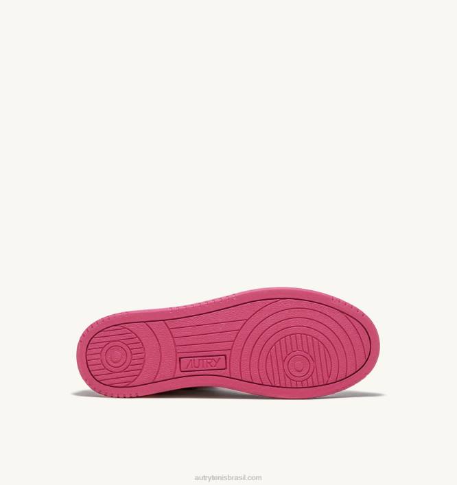 mulheres tênis mid bicolor medalhista em couro branco e fuxia Autry 86XF188 - Image 4