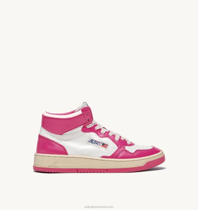 mulheres_tenis_mid_bicolor_medalhista_em_couro_branco_e_fuxia_autry_86xf188.jpg mulheres tênis mid bicolor medalhista em couro branco e fuxia Autry 86XF188 - Image 1
