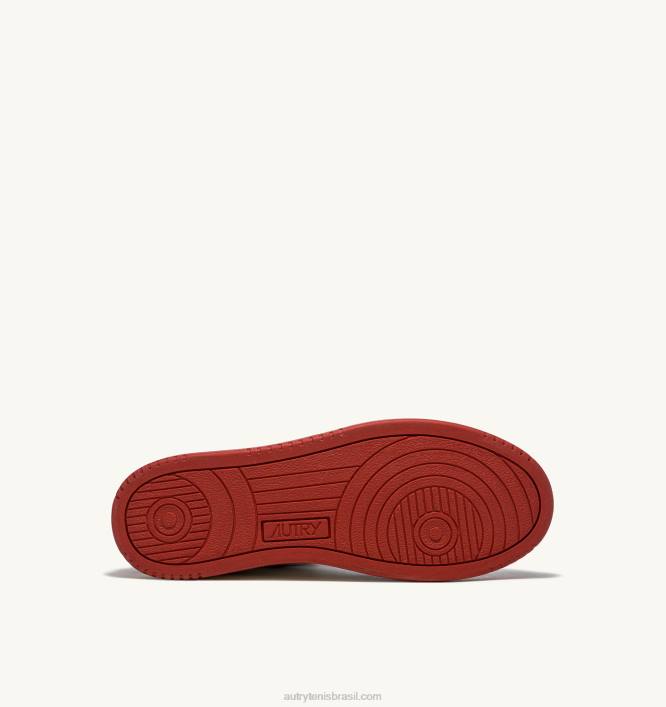 mulheres tênis mid bicolor medalhista em couro branco e vermelho Autry 86XF189 - Image 4