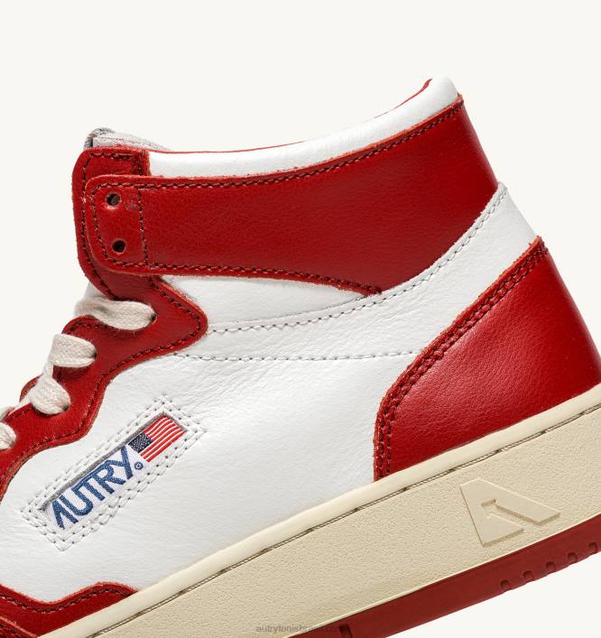 mulheres tênis mid bicolor medalhista em couro branco e vermelho Autry 86XF189 - Image 6
