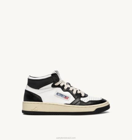 mulheres tênis mid medalist bicolor em couro branco e preto Autry 86XF187