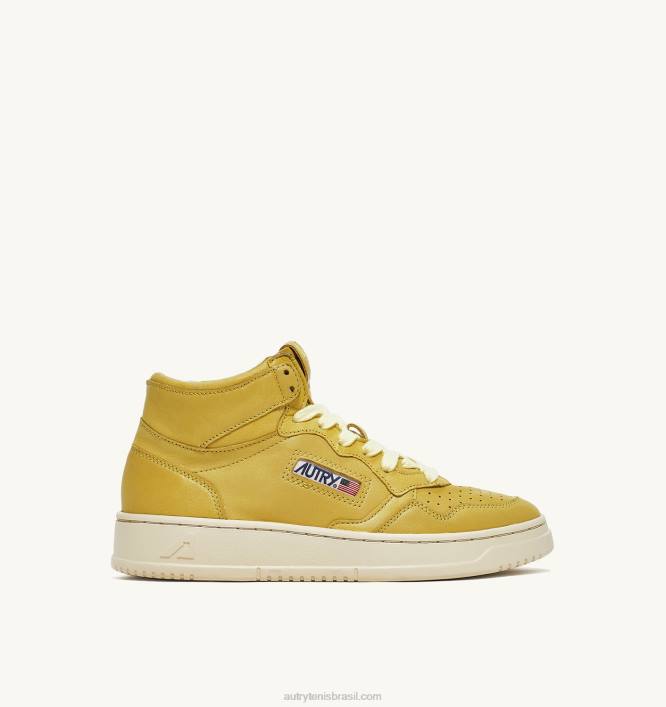 mulheres_tenis_mid_medalist_em_pele_de_cabra_macia_amarelo_iris_autry_86xf229.jpg mulheres tênis mid medalist em pele de cabra macia amarelo íris Autry 86XF229 - Image 1