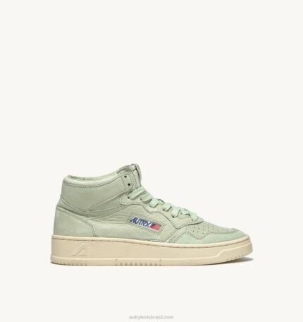 mulheres tênis mid medalist em pele de cabra macia verde cel Autry 86XF230
