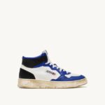 mulheres tênis mid super vintage em couro branco azul e preto Autry 86XF203