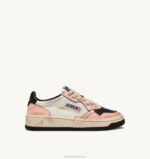 mulheres tênis mid super vintage em couro branco e rosa Autry 86XF266
