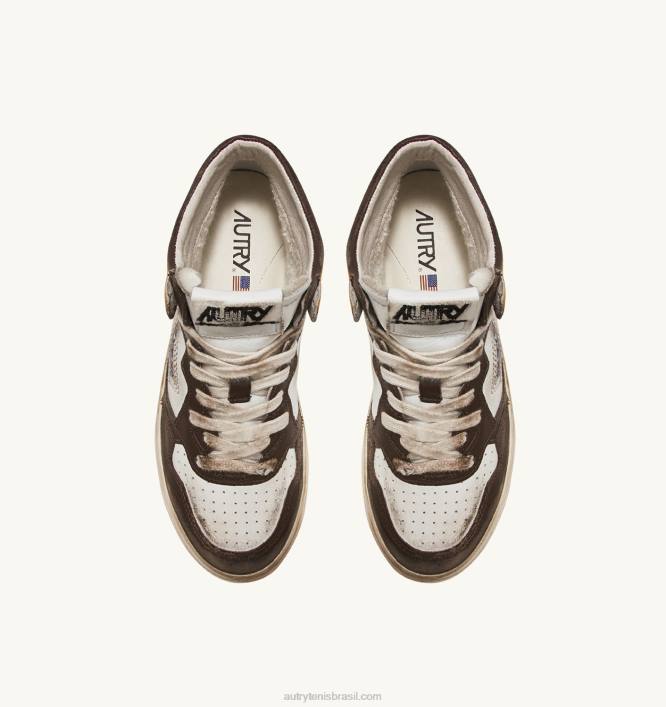 mulheres tênis mid super vintage em couro branco marrom e mel Autry 86XF205 - Image 5